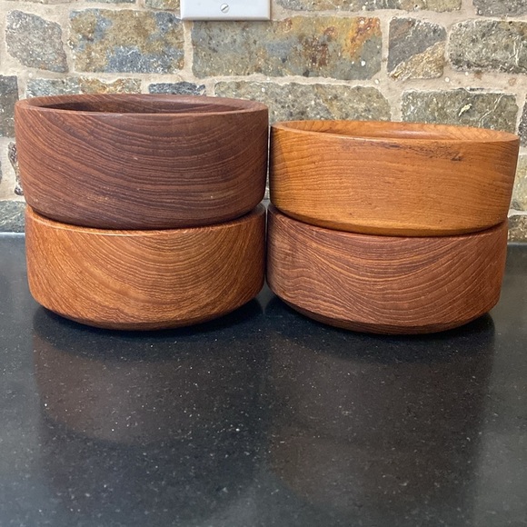 4 x Teak Wood Bowls - Picture 7 of 8